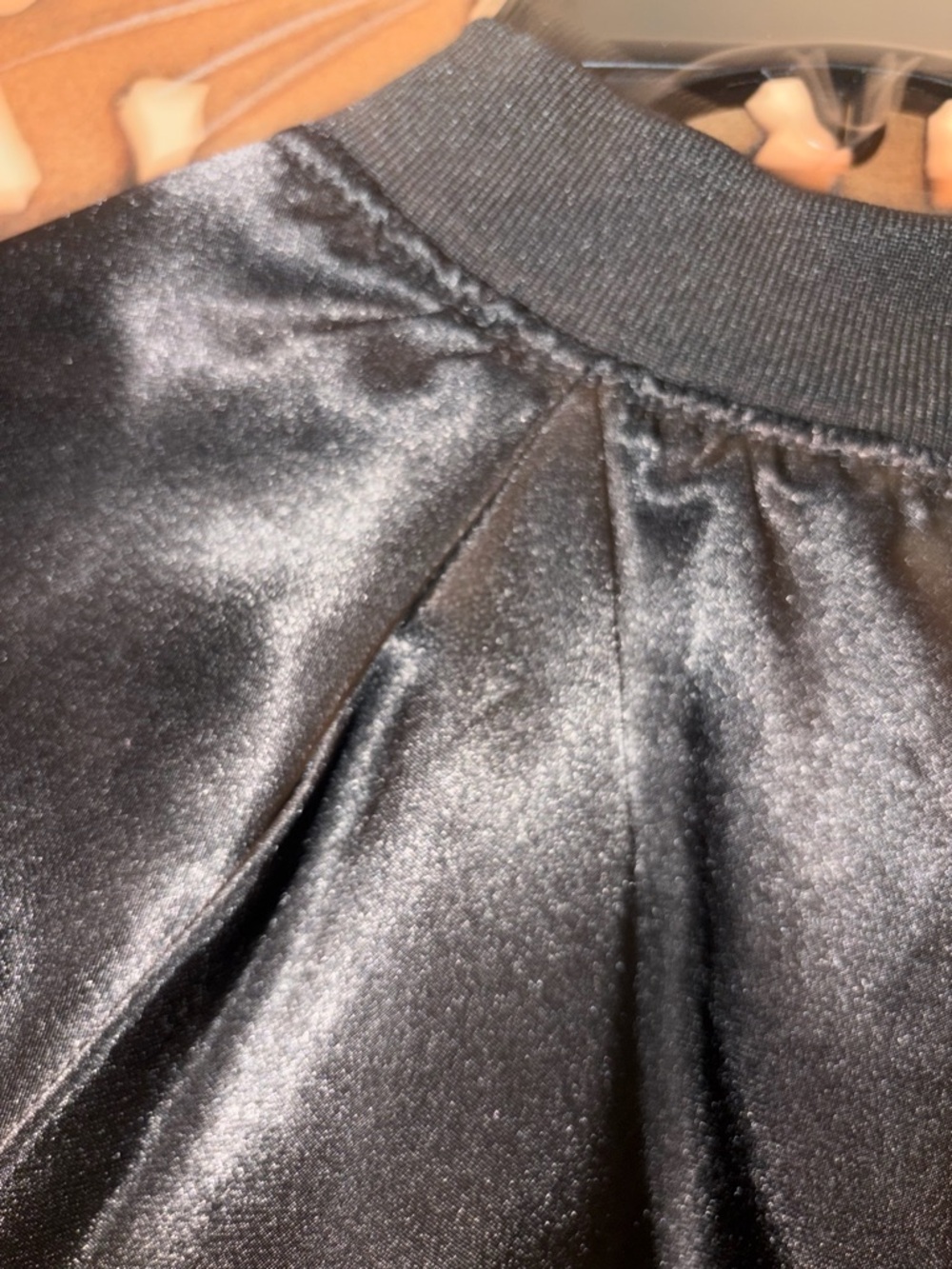 Charlotte Russe Black Satin Bomber Jacket with Ribbed Trim - Picture 5 of 5